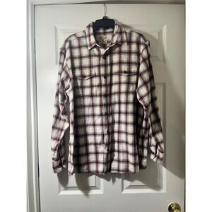 RedHead Brand Co Mens Large Flannel Shirt Burgundy Grey Plaid Long Sleeve Button
